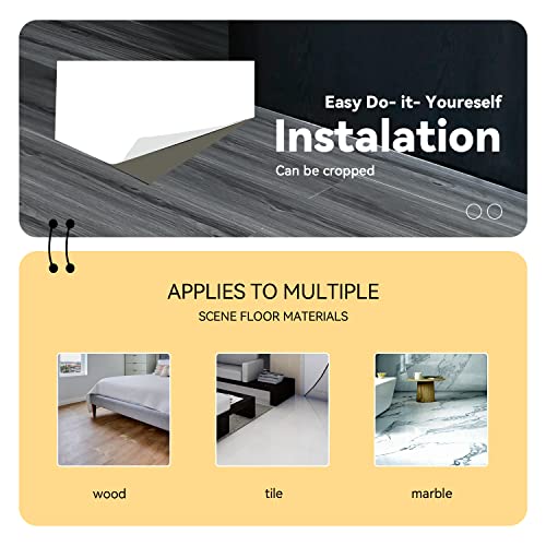 Woodgrain Vinyl Floor Roll, 11.8" x 394", Quick‑Apply Peel & Stick - color: Grey, size: 394"*11.8"