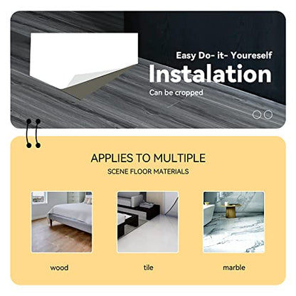 Woodgrain Vinyl Floor Roll, 11.8" x 394", Quick‑Apply Peel & Stick - color: Grey, size: 394"*11.8"