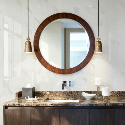 Vamos Tile Fish Scale Peel and Stick Backsplash Tile - color: Glossy White Marble