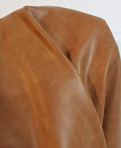 NAT Leathers Cognac Tan Vegan Faux Leather Fabric Sheet Synthetic Pleather 0.9 mm 1/2 Yard 18 x 54 inch Soft Smooth Upholstery Half Yard (18" x 54") (Cognac) - color: Cognac