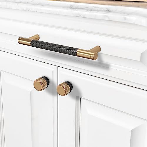 COTYKILEY 10 Pack 10 Inch(256mm) Matte Black and Champagne Bronze Knurled Cabinet Handles Knurled Kitchen Cabinet Pulls Cabinet Door Handles Kitchen Cabinet Hardware Cupboard Drawer Pulls - color: Black and Champagne Bronze, size: 10" Hole Center（256MM）