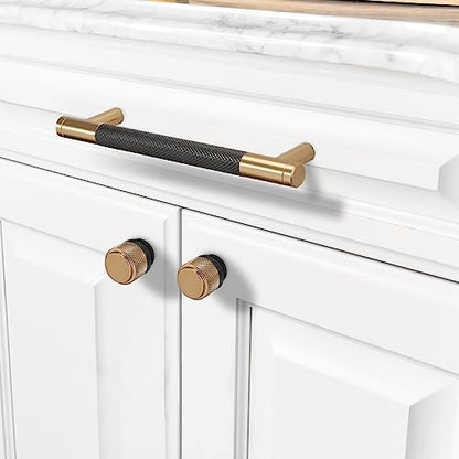 COTYKILEY 10 Pack 10 Inch(256mm) Matte Black and Champagne Bronze Knurled Cabinet Handles Knurled Kitchen Cabinet Pulls Cabinet Door Handles Kitchen Cabinet Hardware Cupboard Drawer Pulls - color: Black and Champagne Bronze, size: 10" Hole Center（256MM）