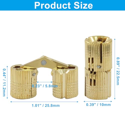 10 mm Hidden Brass Barrel Hinges, 12 Pack - style: 10mm