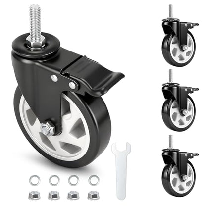 Caster Wheels with Threaded Stem,5 Inch Locking Casters Set of 4 - size: 5"4pack