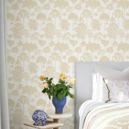 JiffDiff Cream Beige Forest Tree Peel and Stick Wallpaper,17.3" x 400" - color: Cream Beige, size: 17.3" x 400"