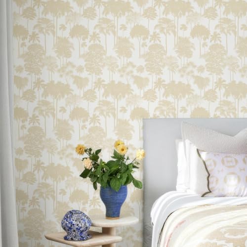 JiffDiff Cream Beige Forest Tree Peel and Stick Wallpaper,17.3" x 120" - color: Cream Beige, size: 17.3" x 120"