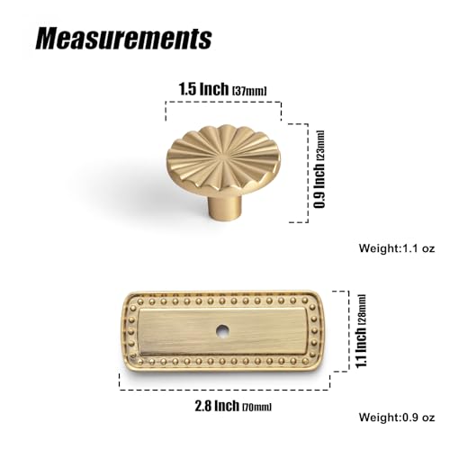 Goo-Ki 1.5'(38mm) Dia Champagne Bronze Cabinet Knob with Gilded Beaded Border Backplate, Zinc Alloy Flower Design Drawer Knobs,Modern Style,6 Pack - color: Champagne Bronze, size: 1.5'' Dia Knob With Beaded Backplate