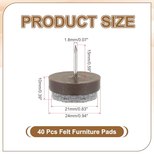 PATIKIL 24 mm Nail-on Felt Pads 40Pcs Round Felt Furniture Sliders Brown - color: Brown, size: 24 mm