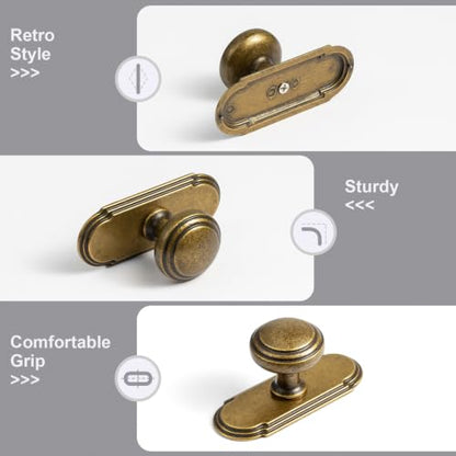 6Pack Champagne Bronze Cabinet Knobs with Backplate Drawer knobs - color: Antique Brass, style: Orbit Rim