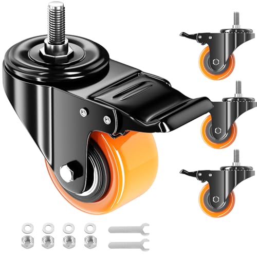 2" Stem Caster Set of 4 Heavy Duty Swivel Threaded Mount Casters Wheels - color: Orange, size: 2in(5/16"-18)