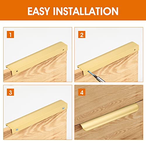 Goldenwarm 10 Pack 10 Inch Matte Gold Finger Pulls Cabinet Edge Pulls Brushed Brass Drawer Handles Edge Hardware for Kitchen Cupboard - color: Matte Gold, size: Hole Center:256mm(10in)
