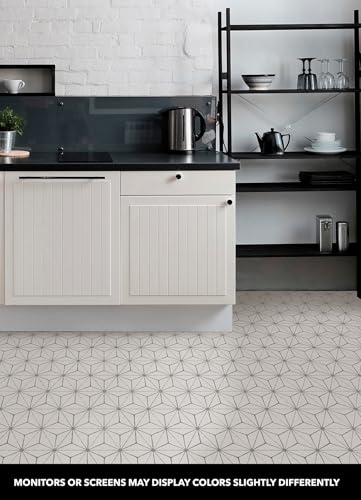 FloorPops Kikko White/Off-White Peel and Stick Floor Tiles - size: 60"L x 24"W x 0.06"T