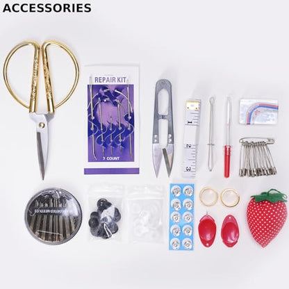 Wooden Sewing Kit Box, Wooden Sewing Box with Sew Kit Accessories - color: Retro Handle