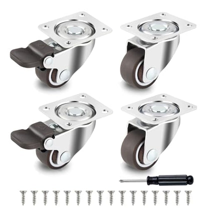 HOWDIA 1.5" Caster Wheels Low Profile Casters Set of 4 Heavy Duty, 360 Degree Rotation Furniture Casters Top Plate Soft Rubber Wheels for Furniture, 150 Lb Total Capacity(2 with Brakes & 2 Without) - style: 1.5" Square