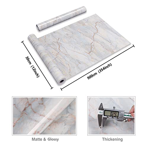 CRE8TIVE Glossy Cyan Gold Cracked Marble Contact Paper 12"x354" Thick Wallpaper Peel and Stick Countertops Waterproof Removable Self Adhesive Marble Vinyl Roll for Bathroom Kitchen Cabinets - size: 12"W x 354"L