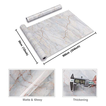 CRE8TIVE Glossy Cyan Gold Cracked Marble Contact Paper 12"x354" Thick Wallpaper Peel and Stick Countertops Waterproof Removable Self Adhesive Marble Vinyl Roll for Bathroom Kitchen Cabinets - size: 12"W x 354"L