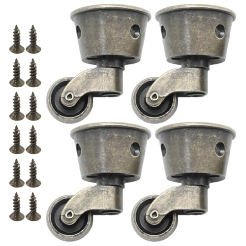 Anxingo 4 Pack 2.32 x 1.77 Inch Antique Zinc Alloy Swivel Cup Casters, Furniture Caster Wheels Universal Metal Pulley Wheels for Chair Cabinet Patio Table Sofas 1-3/4 Inch OD Vintage Green Bronze