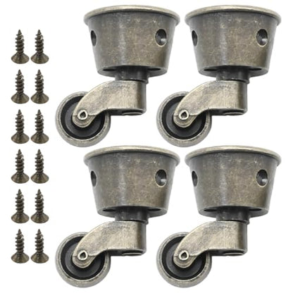 Anxingo 4 Pack 2.32 x 1.77 Inch Antique Zinc Alloy Swivel Cup Casters, Furniture Caster Wheels Universal Metal Pulley Wheels for Chair Cabinet Patio Table Sofas 1-3/4 Inch OD Vintage Green Bronze
