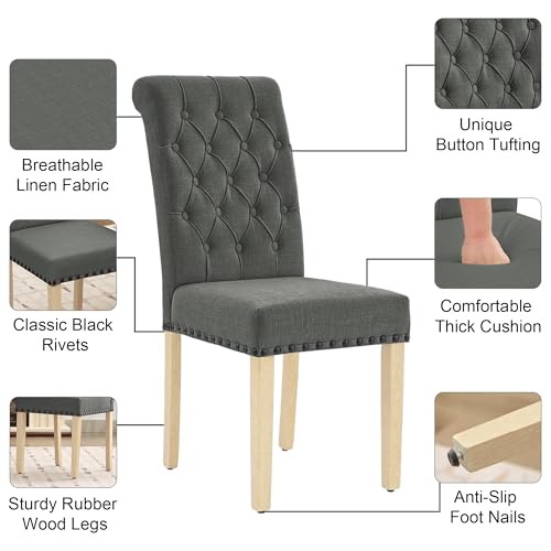 LOULENS Fabric Dining Chairs Set of 6, Upholstered Kitchen Chairs, Dark Grey - color: Dark Grey, size: Set of 6