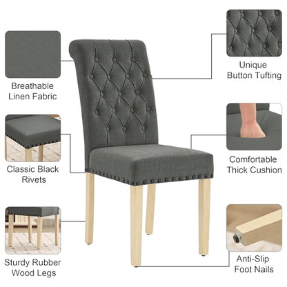 LOULENS Fabric Dining Chairs Set of 4, Upholstered Kitchen Chairs, Dark Grey - color: Dark Grey, size: Set of 4