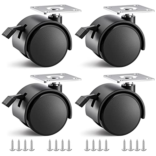 2 inch Casters Set of 4, Plastic Caster Wheels for Furniture, Plate Swivel Castor Wheels with Brakes, for Carts, Furniture, Baby Bed, Kitchen, Cabinet, Table (with Stainless Steel Screws) - style: 2 inch with brake