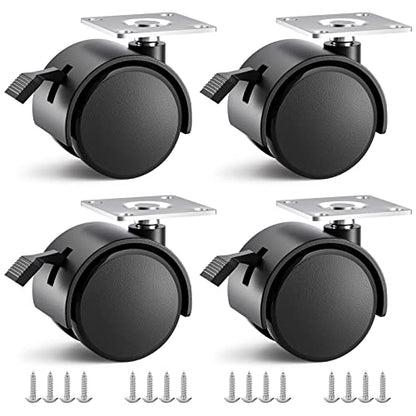 2 inch Casters Set of 4, Plastic Caster Wheels for Furniture, Plate Swivel Castor Wheels with Brakes, for Carts, Furniture, Baby Bed, Kitchen, Cabinet, Table (with Stainless Steel Screws) - style: 2 inch with brake