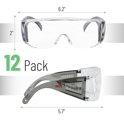 UNCO- Safety Goggles Over Glasses, Protective Goggles, Anti Fog, Work, Safety Glasses Over - color: Black, size: 12 Pack