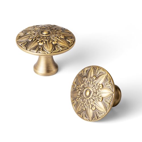 6 Pack Weathered Nickel Cabinet Knob, Vintage Mandala Drawer Pull - color: Brushed Brass Bronze