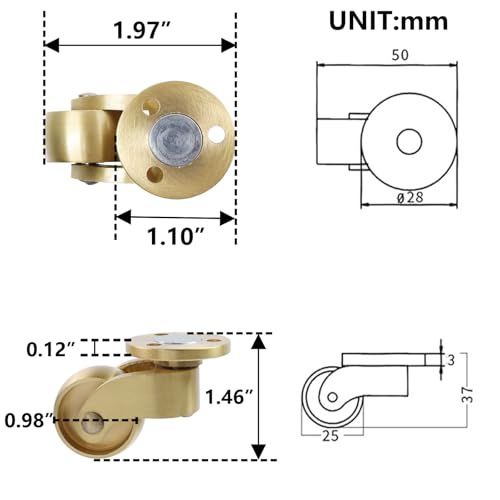Semetall 1-Inch Solid Brass Swivel Caster for All Floor Mat Set of 4 - style: A-163