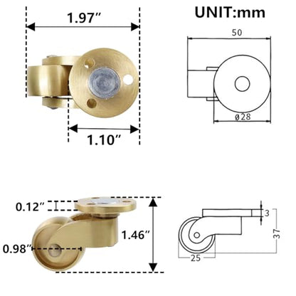 Semetall 1-Inch Solid Brass Swivel Caster for All Floor Mat Set of 4 - style: A-163