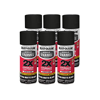 Rust-Oleum Acrylic Enamel 2X Spray Paint, Ultra Matte Black - color: Ultra Matte Black, size: 12 Ounce (Pack of 6)