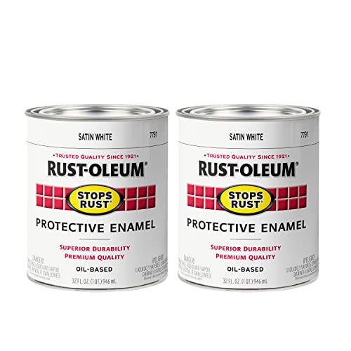 Rust-Oleum Stops Rust Brush On Protective Enamel Paint, Satin White - color: Satin White, size: 32 Fl Oz (Pack of 2)