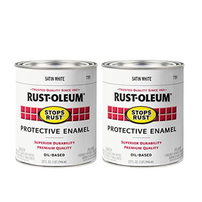 Rust-Oleum Stops Rust Brush On Protective Enamel Paint, Satin White - color: Satin White, size: 32 Fl Oz (Pack of 2)