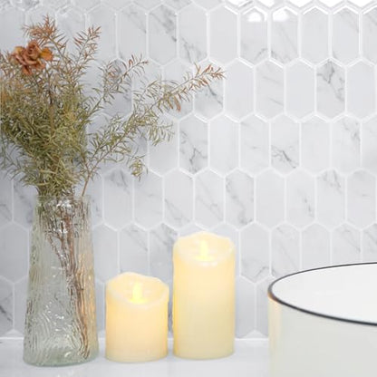 Vamos Tile Upgraded Thicker Design Backsplash Tile Peel and Stick, 10-Sheet Grey Marble Long Hexagon Self Adhesive Wall Tiles Stick On Backsplash for Kitchen Bathroom RV Fireplace