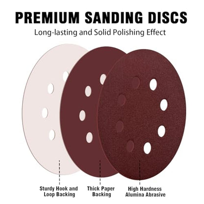 44 Pack 5 Inch 8-Hole Hook and Loop Sanding Discs Sandpaper Red Round 60 Grit Sandpaper for Random Orbital Sander - style: 60 Grit 44-Pack