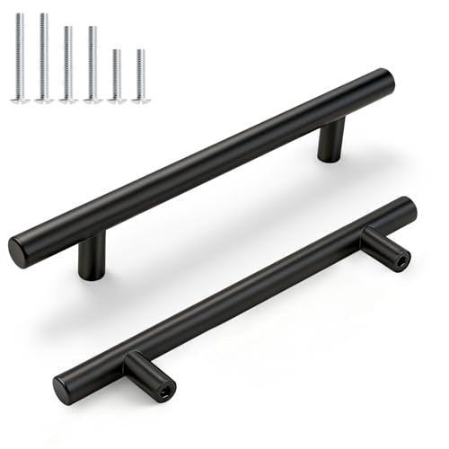 Gobrico 10 Pack 5 Inch (128mm) Hole Centers Cabinet Handles, Black Cabinet Pulls, Stainless Steel Euro Style Kitchen Cabinet Handle, 7-1/2'' Overall Length Drawer Pull - color: Black, size: 5 Inch Hole Center