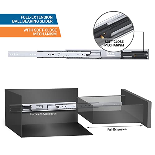 Pair of 18" Rok Hardware Soft Close Drawer Slides, Full Extension, Ball Bearing, 100 lb Weight Capacity - Available in 12", 14", 16", 18", 20", 22" and 24" Lengths - size: 18 Inch