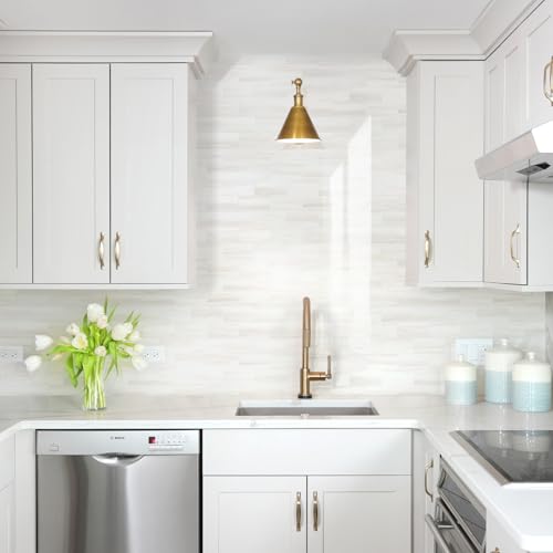 STICKGOO 10-Sheet Subway Tile Peel and Stick Wall Tiles, Seamless Design Polished Dolomite Kitchen Backsplash, PVC Stick on Tiles for Kitchen, Bathroom, RV, Fireplace - color: Polished Glossy Dolomite