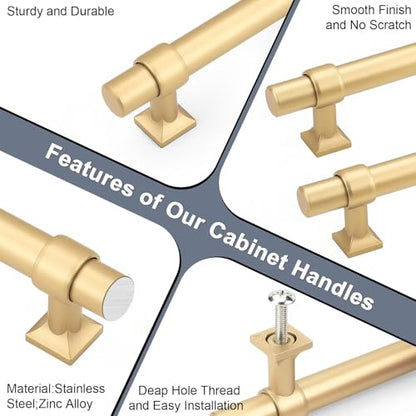 Champagne Gold Cabinet Pulls 2.5 Inch Hole Centers T Bar 10 Pack - color: Champagne Gold, size: Hole Centers: 2.5inch