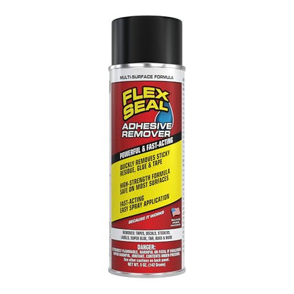 Flex Seal Adhesive Remover Spray, Heavy Duty Multi-Surface Residue Cleaner for Stickers, Labels, Decals, Tape & Super Glue; Safe on Glass, Plastic, Metal, Painted Finishes, Sealed Wood, 5 oz, 1-Pack