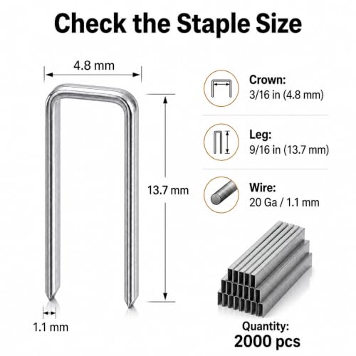 2000 Pcs Carpet Staples, 20 Gauge 3/16'''Crown 9/16'' Leg Bulk