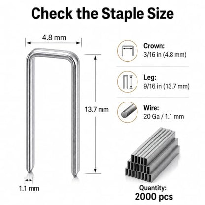 2000 Pcs Carpet Staples, 20 Gauge 3/16'''Crown 9/16'' Leg Bulk
