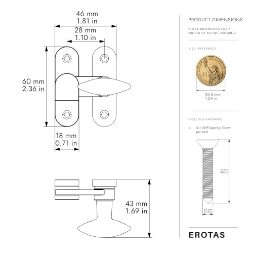 EROTAS Chrome Brass Cabinet Latch for Cupboard, Small Door, Window - color: Chrome