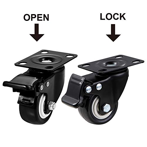 2" Swivel Casters Set of 4, Heavy Duty Locking Casters with Brakes - color: Black, size: 2 inch