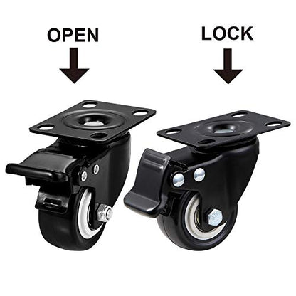 2" Swivel Casters Set of 4, Heavy Duty Locking Casters with Brakes - color: Black, size: 2 inch