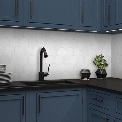 10-Sheet Fish Scale Peel and Stick Backsplash Tile, 11.4" x 10.9" Stone Composite Scallop Handmade Looks Self-Adhesive Wall Tiles for Kitchen Bathroom, White Mixed - color: White Mixed, size: Fish Scale
