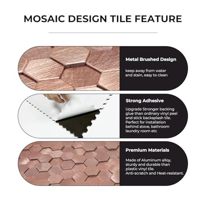 STICKGOO Mosaic Peel and Stick Backsplash Tiles, 8 Sheets, Rose Gold - color: Rose Gold