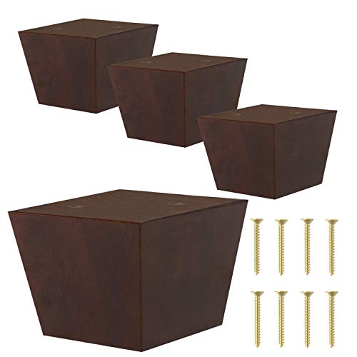 Furniture Legs for Sofa Chair Couch or Ottoman, Set of 4 Replacement Feet, 3 Inch Tall, Square with Tapered Sides, Walnut Finish - color: Walnut