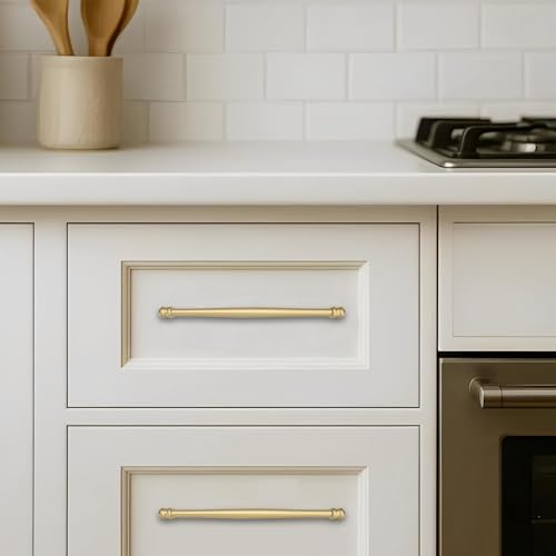 khtumeware 10 Pack 6inch(152mm) Hole Center Brushed Gold Cabinet pulls Matte Gold Solid Heavy-Duty Tradition Kitchen Cabinet Handle Cabinet Hardware for Dressing Table Bathroom Pull - color: Brushed Gold, size: 6inch(152mm) hole center