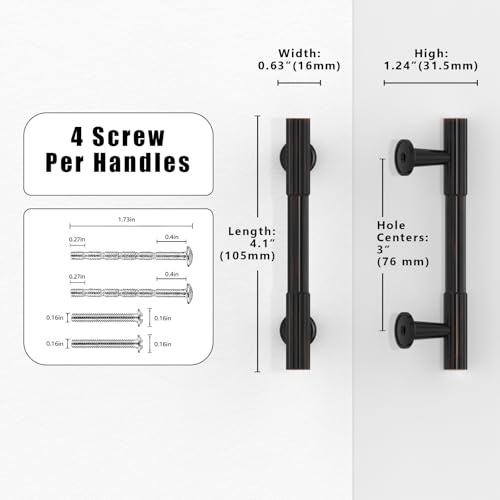 10 Pack Oil Rubbed Bronze Cabinet Pulls 3 Inch(76mm) Kitchen Cabinet Handles Cabinet Hardware for Drawer Pulls - color: Oil Rubbed Bronze, size: 3" Hole Center